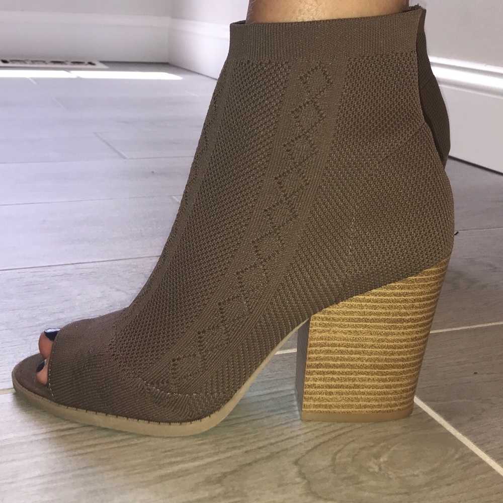 Tan Knit Open Toe Booties